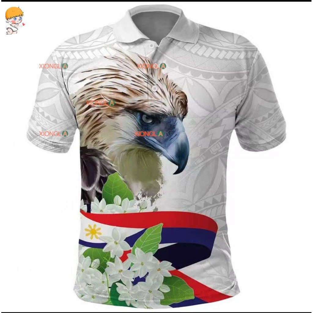 เสื้อโปโล Filipino Pride - Philippine Three Stars Sun & Polynesian Tattoo Print Mens Short Sleeve Ca