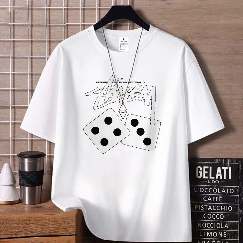 XF38 เสื้อยืดผู้ชาย CASUAL FASHION คอกลม สีขาว-ดำ OVERSIZE NEW YEAR สตรีทแฟชั่น Christmas สีดําแขนสั