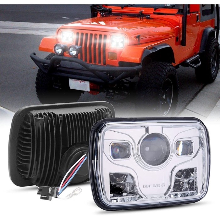 OVOVS Auto Parts Offroad Truck Angel Eyes With DRL Hi/Low Beam 5x7 Inch Square Led Headlight for Wr