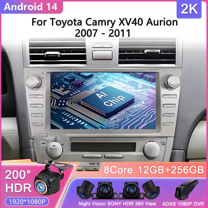 9" Android 14 Carplay Auto For Toyota Camry XV40 Aurion 2007 - 2011 2 Din Car Multimedia Stereo Pla