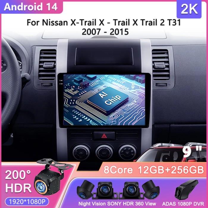 2K Android 14 For Nissan X-Trail X - Trail X Trail 2 T31 2007 - 2015 Car Radio Multimedia Video Pla