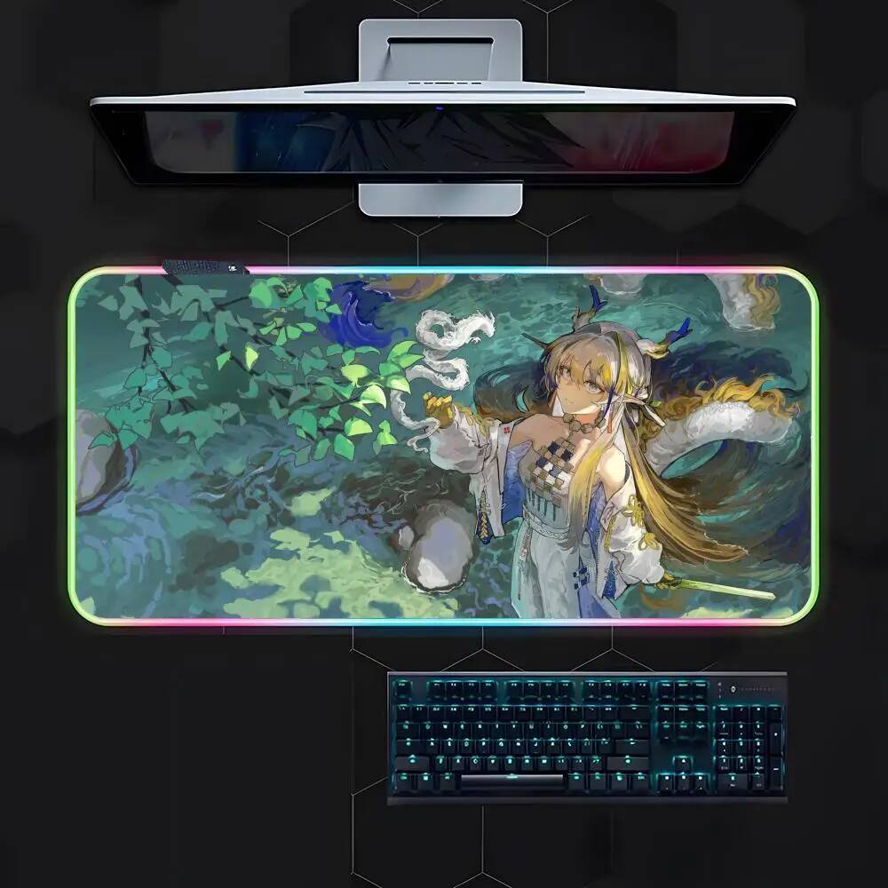 Kawaii Dragon อะนิเมะ Arknights Shu สาวน่ารักแผ่นรองเมาส์ Gamer Luminesceence Led แผ่นรองเมาส์ตารางส