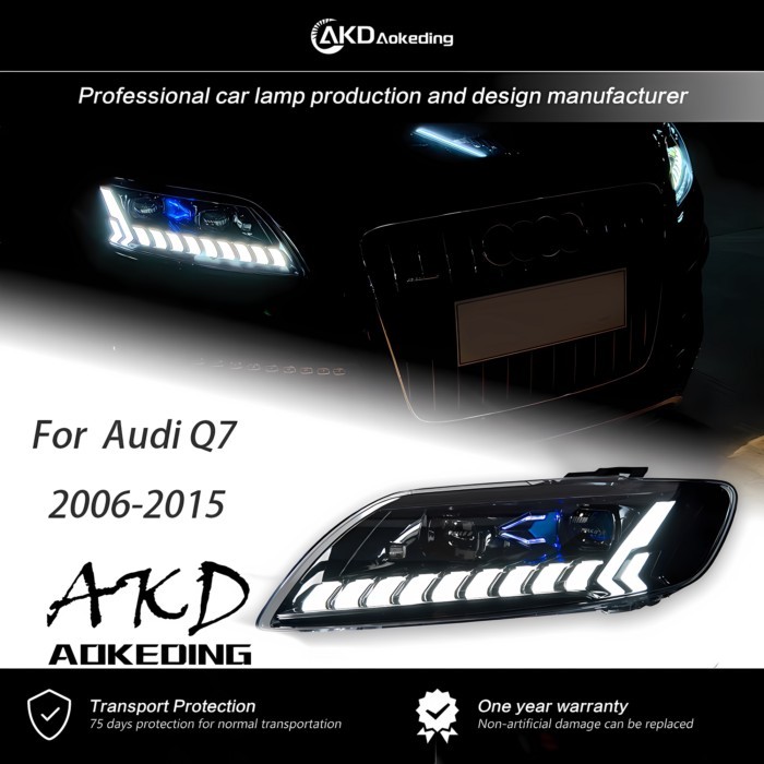 AKD Head Lamp For  Audi Q7 Headlights  2006-2015 New look DRL H7 LED Bi Xenon Bulb Assembly upgrade