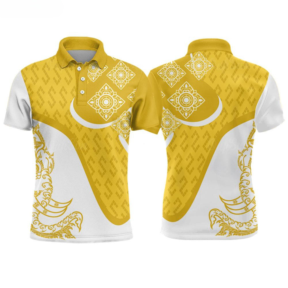 เสื้อโปโลแขนสั้นผู้ชาย ฤดูร้อน พิมพ์ลาย สีเหลืองสดใส