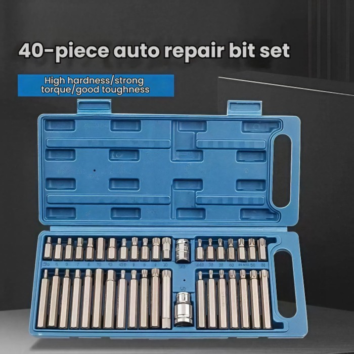 40 piece set of car repair tools, including hexagonal, hexagonal, and hexagonal screwdriver sets