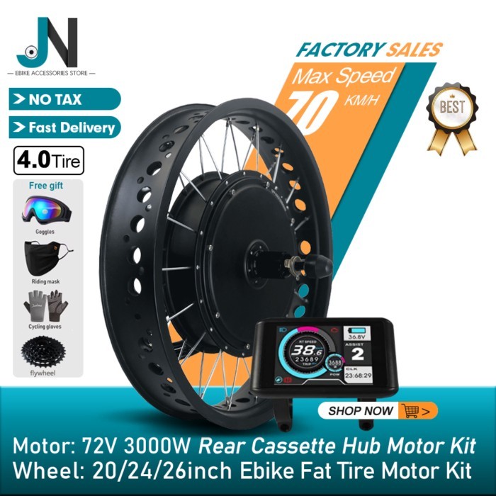 72V 3000W Fat Electric Bicycle Conversion Kit 4.0Tyre for Snow Ebike Rear Wheel Hub Motor Dropout 1