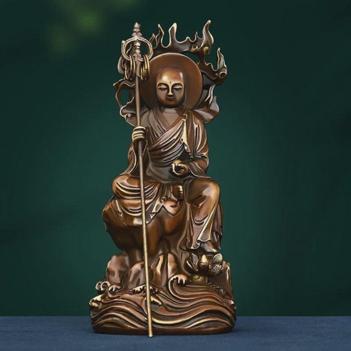 Vintage Copper Buddha People Jizo King Ornament , Bodhisattva Sitting Statue