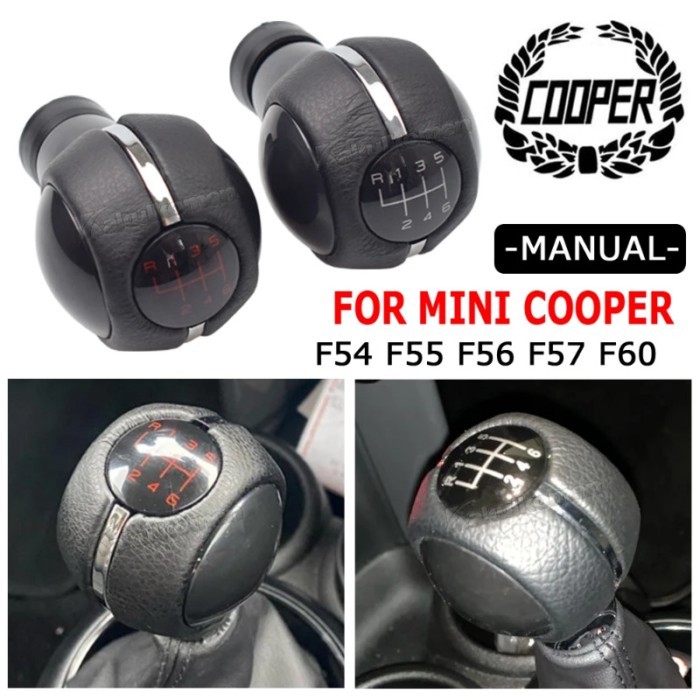 Black/Red 6 Speed Manual Gear Shift Knob Black Leather MT Lever Shifter Knob Handle For Mini Cooper