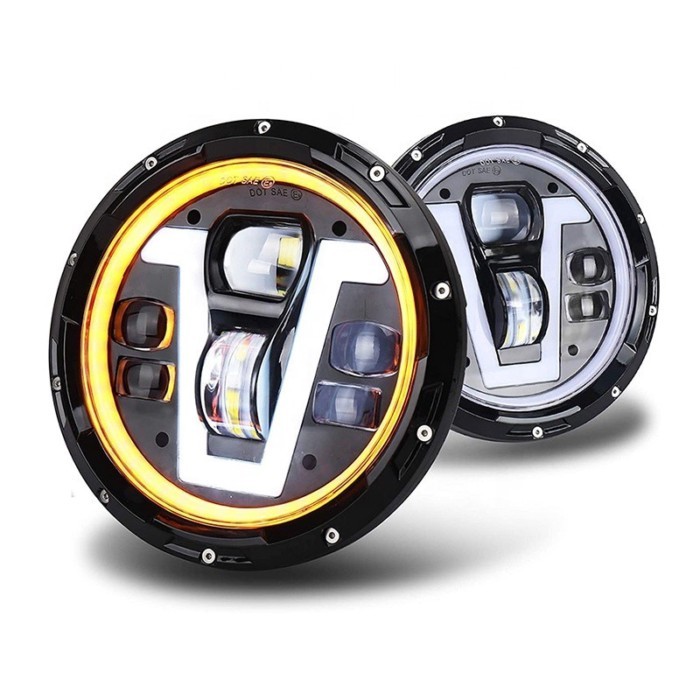 OVOVS  V Shape 7 Inch Led Headlight with Halo for Jeep Lada 7" Round Headlight