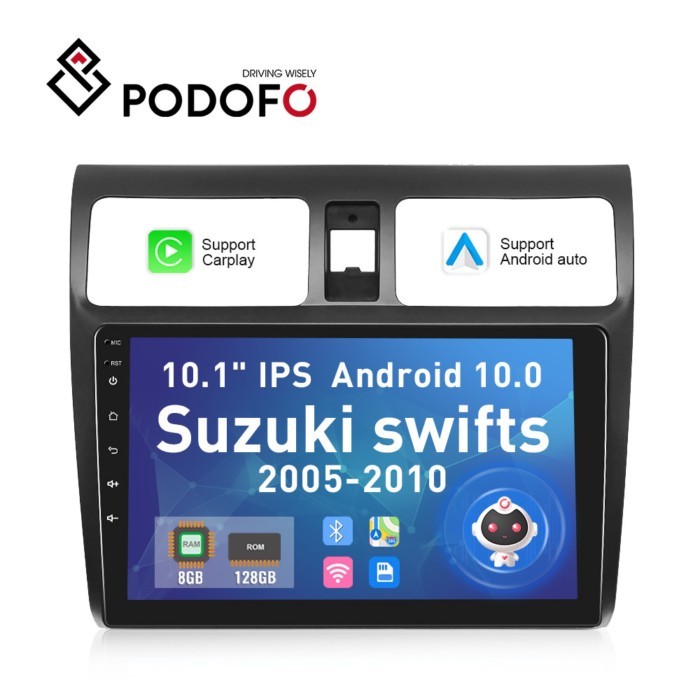 Podofo 8 Core 8+128GB 10.1" Car Radio WIFI 4G Android 10 Carplay Android Auto AI Voice GPS DSP EQ R