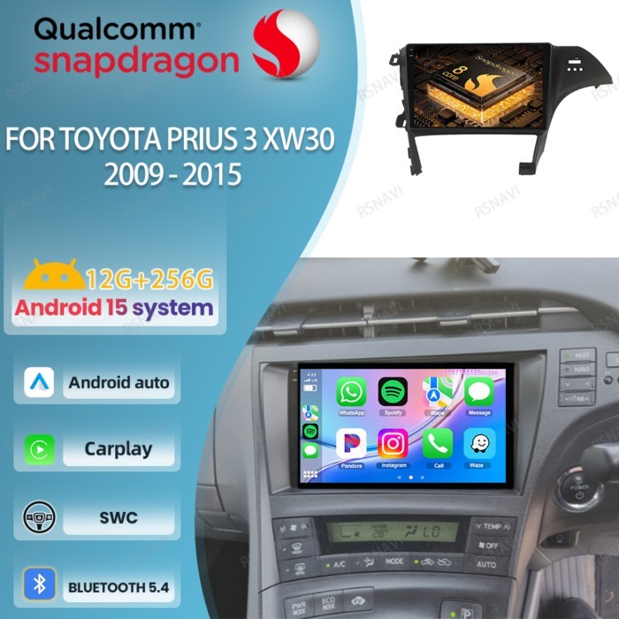 Car Radio Android 15 For Toyota Prius 3 XW30 2009 - 2015 Autoradio Qualcomm GPS Multimedia 4G LTE H