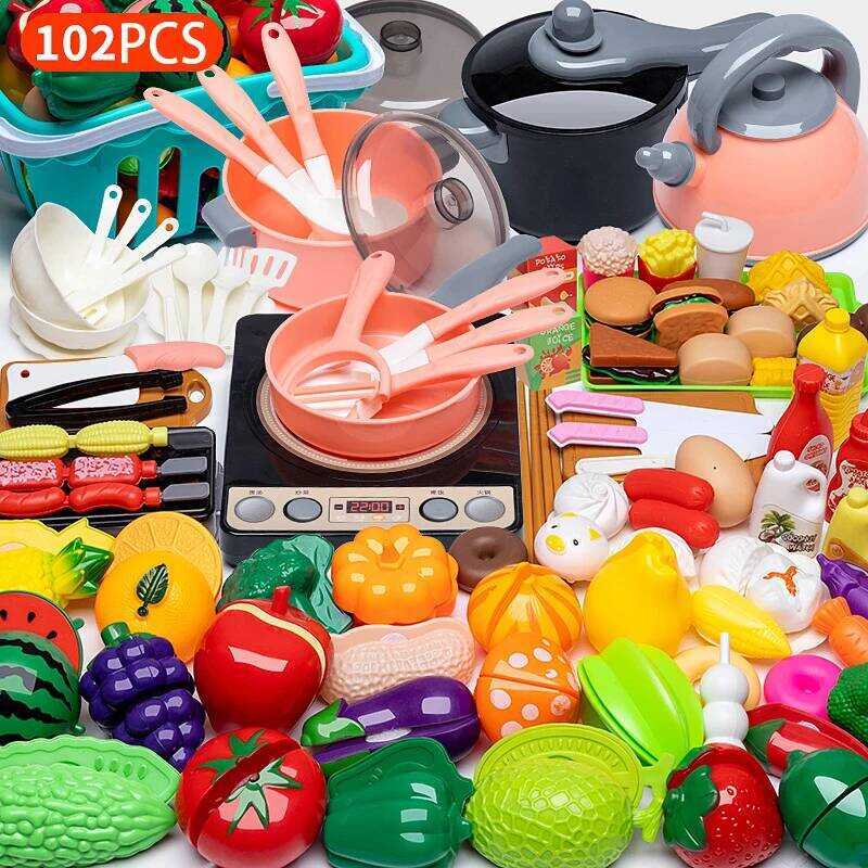 C Cooking Toys Pink Kitchen Toy Set Girl Boy Toys Cut Fruit Vegetable Pizza Pretend Play Simulation