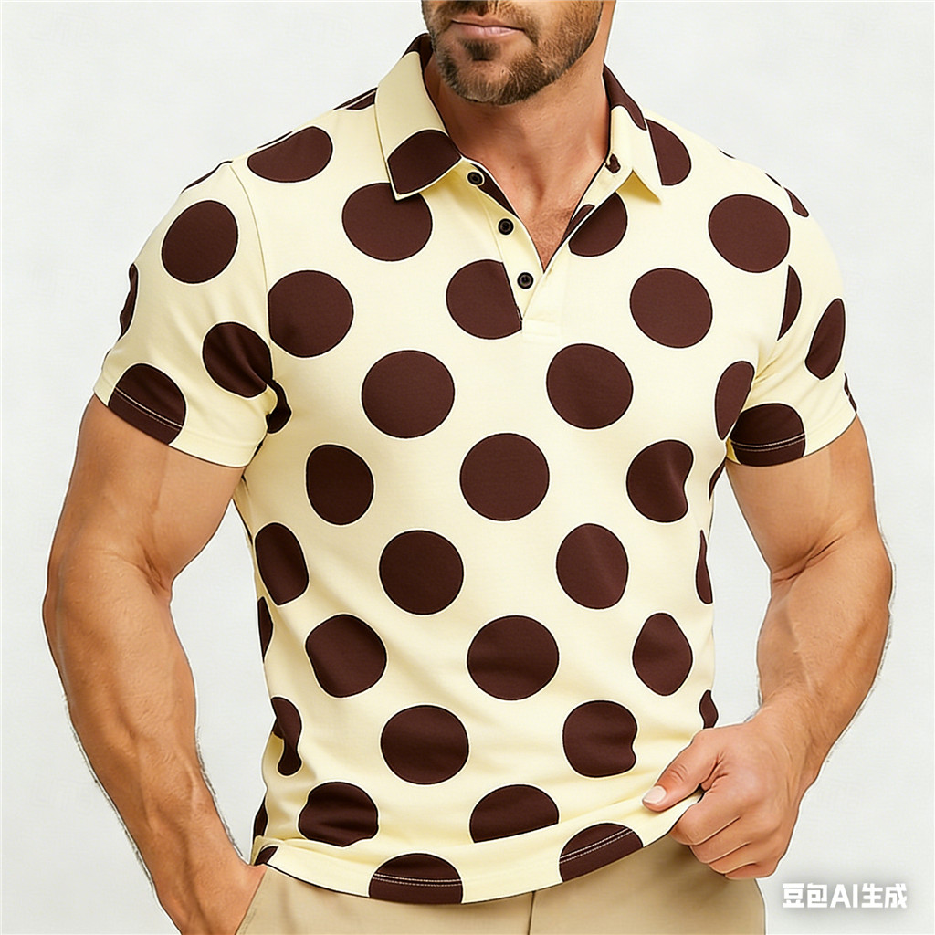 เสื้อโปโลพิมพ์ลายจุดสำหรับผู้ชาย สไตล์ slim-fit แขนสั้น เหมาะสำหรับทั้งทำงานและวันหยุด