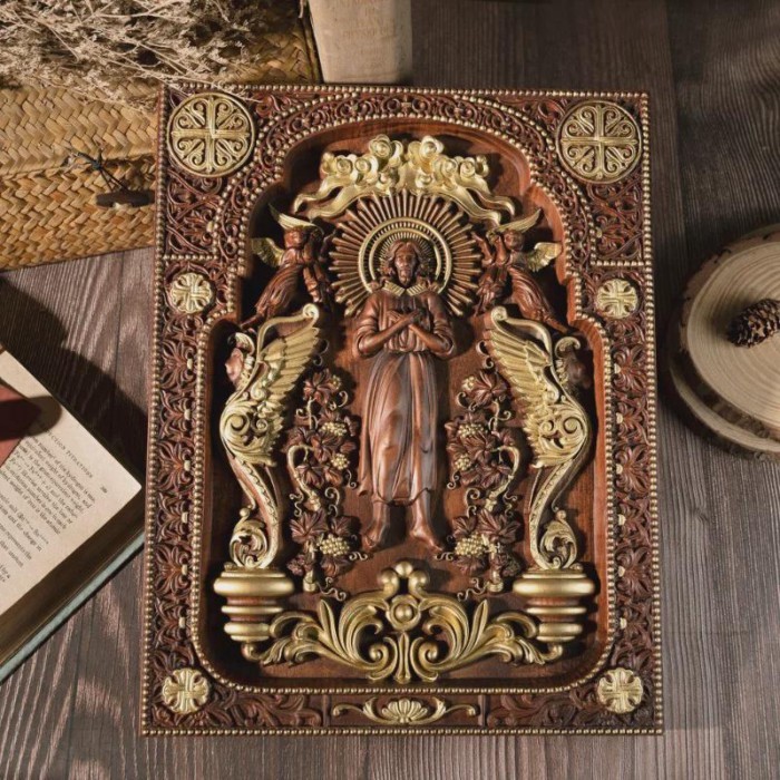 Chinese Jesus Christ Icon of Ascension Wooden Jesus and Lion Home Living Statue