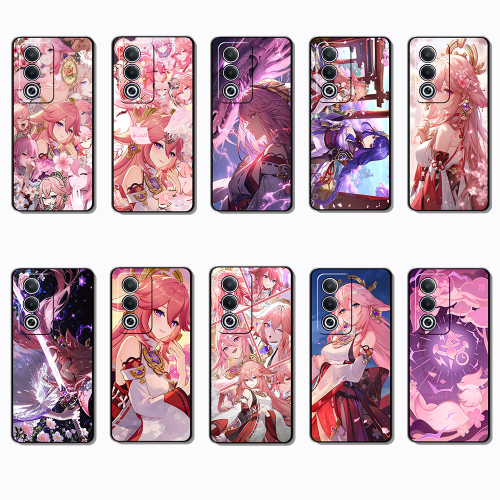 สําหรับ OPPO A76 A78 A83 A91 A92 A93 A3 3AX A60 A40 VS11 Yae Miko Slim สีดําขอบ TPU Soft Case | โทรศ