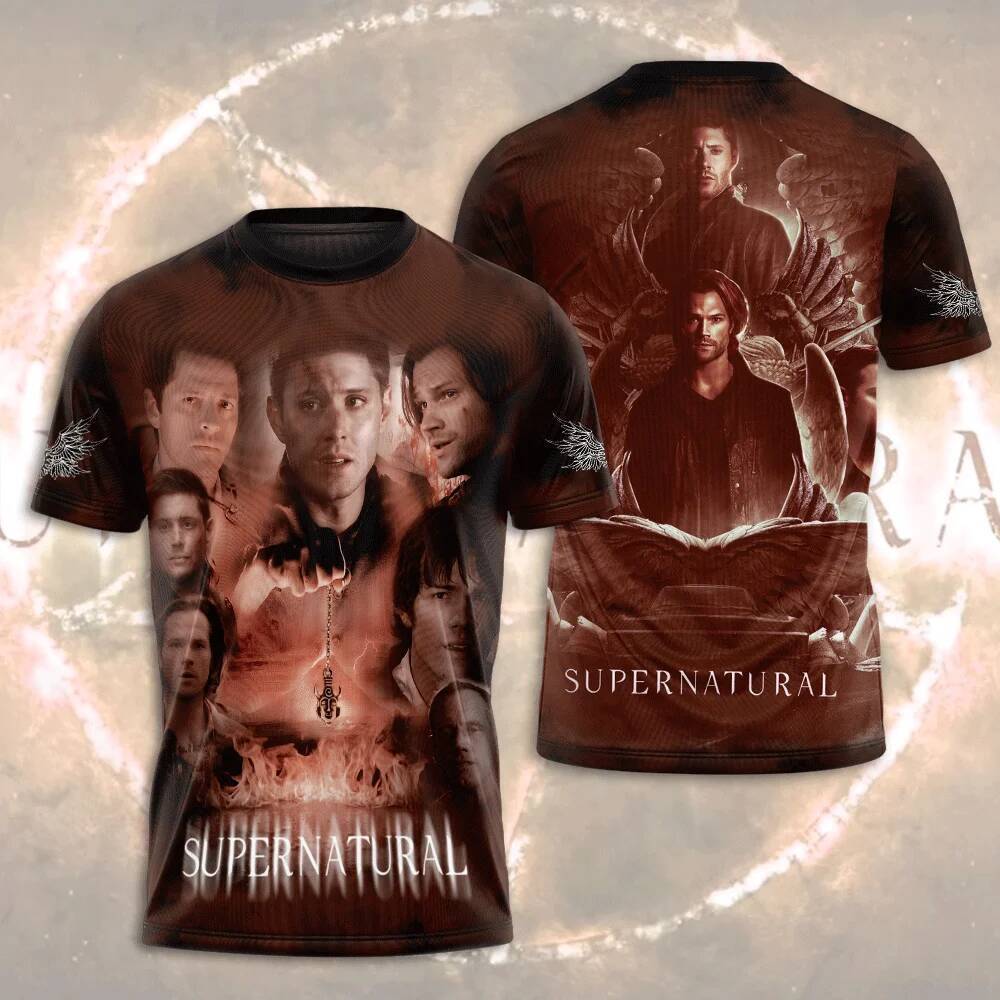 Supernatural TV Series 3D พิมพ์ Tshirt แฟชั่นผู้ชายผู้หญิง Harajuku แขนสั้น O-คอ Tee Top เสื้อผ้าขนา