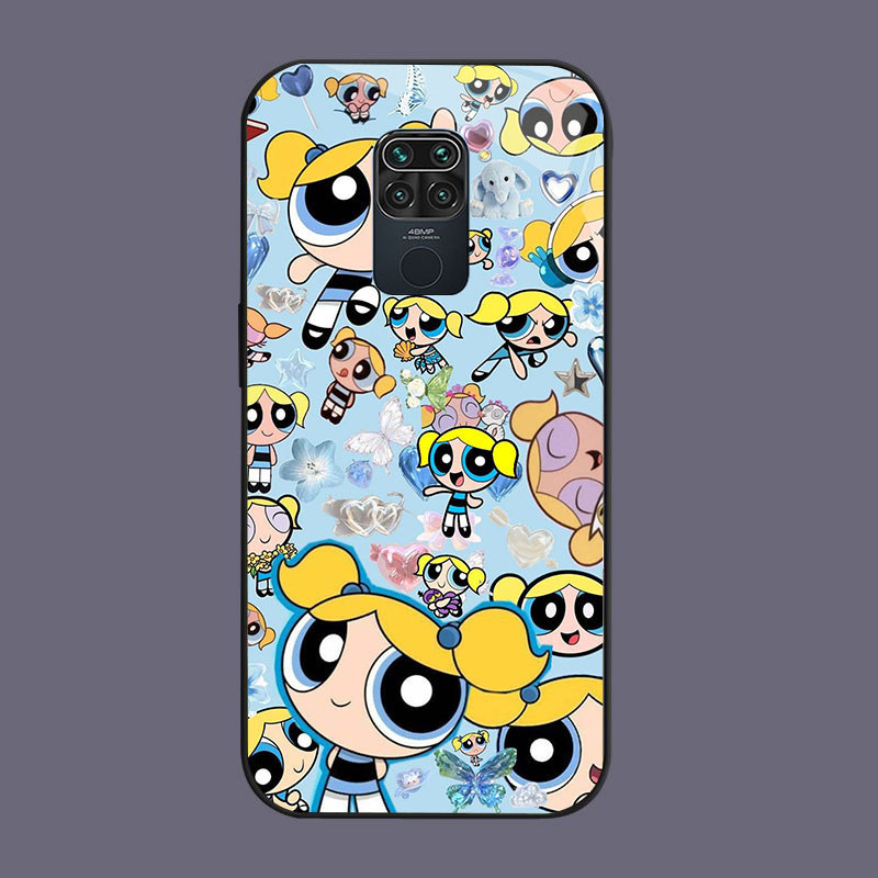 HW-34 Powerpuff Girls Glass KACA Casing สําหรับ Xiaomi Redmi Note Poco X3 9S M2 9 NFC Pro