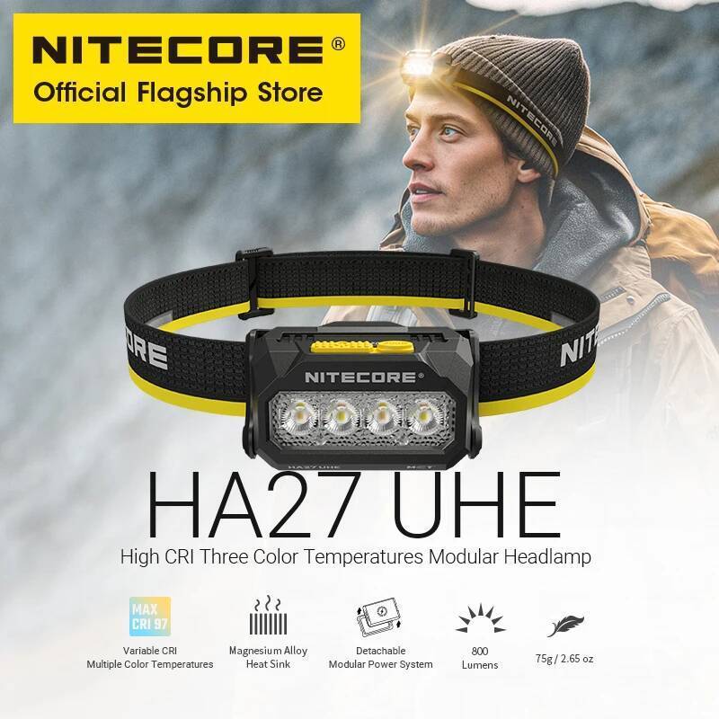 NITECORE HA27 UHE Modular AAA ไฟหน้า 3 อุณหภูมิสี 800 Lumens Led ไฟหน้า HLB1500 แบตเตอรี่สําหรับ Nig