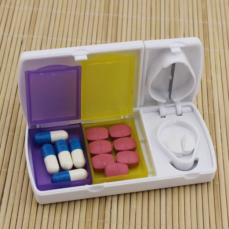 Creative Portable Square Two-Grid Pill Box Portable Mini Small Pill Box Travel with Blade Slicing Pi