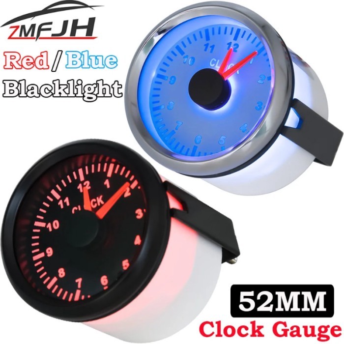 Pointer Digital 52mm Clock Gauge Blue/Red Backlight Instrument Hour Meters 0~12 Hours for Car Boat