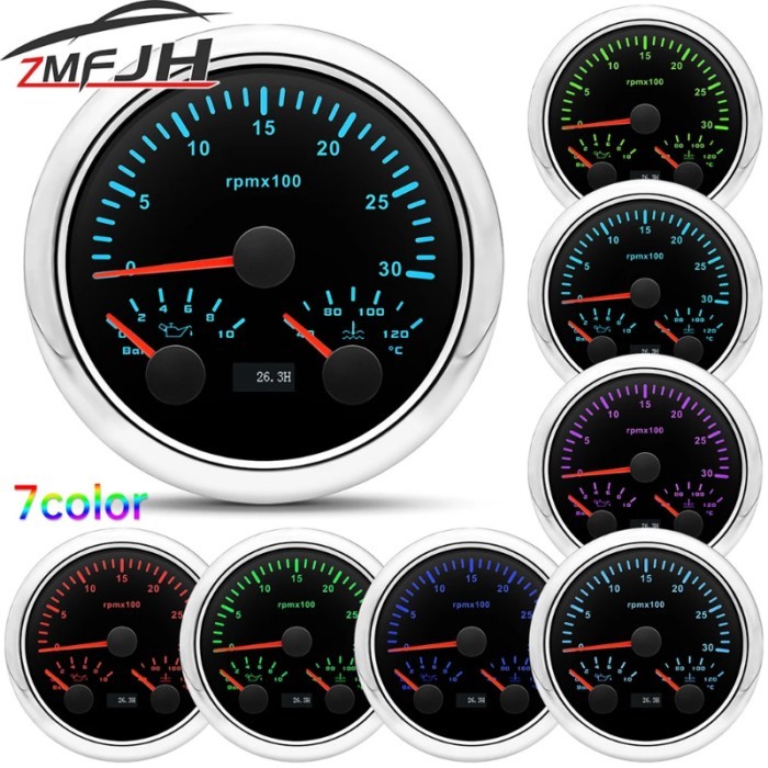 3 in 1 Gauge 0-3000 Tachometer 0-10 Bar Oil Pressure Gauge 40-120°C Water Temp Gauge For Marine Car