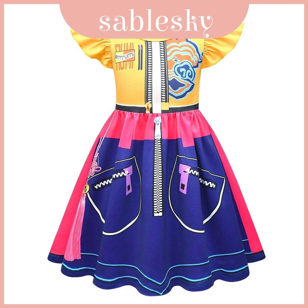 Demon Hunters Kpop Rumi Mira Zoey ชุดคอสเพลย์สําหรับเด็กแขนไหลและการออกแบบการ์ตูนสําหรับเล่นและโอกาส