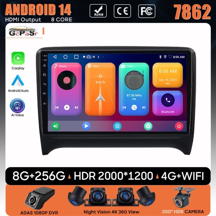 Android Auto For Audi TT MK2 8J 2006 - 2014 2k Car Video Player Radio Bluetooth Stereo No 2din Carp
