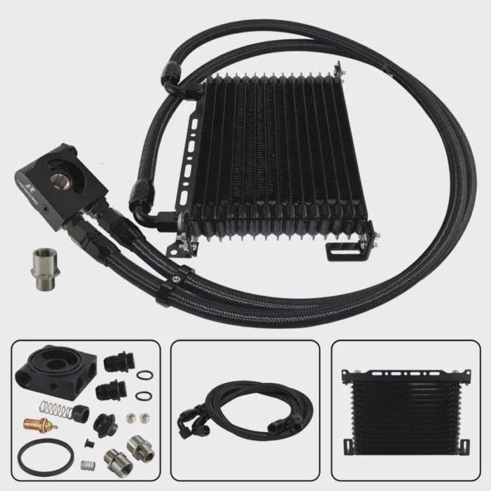 Universal 10/15 Row Oil Cooler w/ Mounting Bracket Kit Thermostatic 73 Degree ±0.5° AN10 7/8"-14 UN