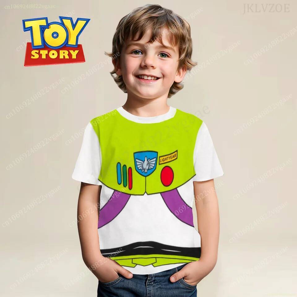เสื้อยืดแขนสั้นลายพิมพ์ Toy Story Woody & Buzz Lightyear สไตล์ Streetwear สำหรับเด็กชาย