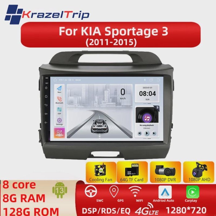 2 Din Android 13 8-Core 7862 Carplay Auto Car Multimedia Player Radio for KIA Sportage 3 2011 2012