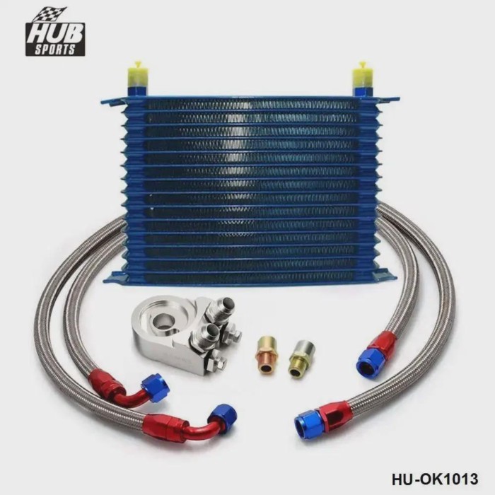 Universal 15 Row AN10 Oil Cooler Kit M20x1.5 & 3/4x16 UNF with 1M Hose for Engine Cooling HU-OK1013