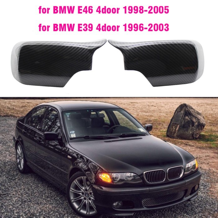 Carbon Fiber Bright Black Side Rearview Mirror Cover Caps For BMW 3 5  E39 E46 525i 528i 530i 540i