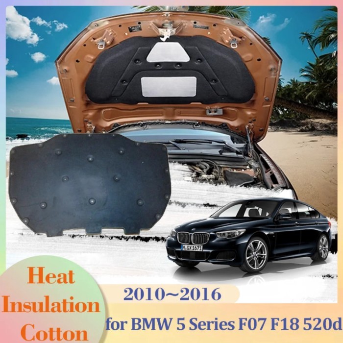 for BMW 5 Series F07 F18 550i 530i 520d 2010~2016 Hood Engine Insulation Cotton Soundproof Cover Th
