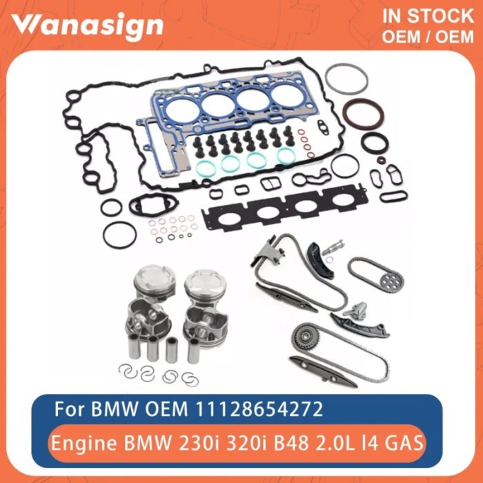 Engine Head Gasket Set Timing Chain Kit Piston & Ring Set Fit 2.0 L For BMW 220i 230i 320i 120i 420