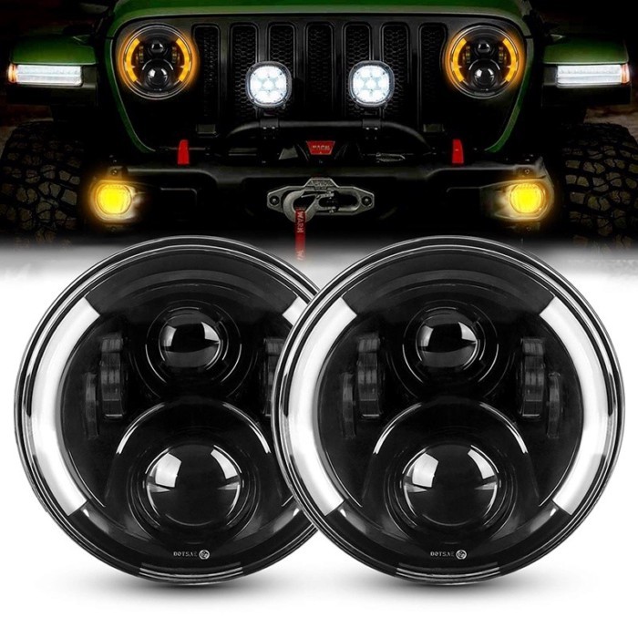 OVOVS 7" Dot Sae E9 7inch Round led headlight DRL Turn Signal Headlight for Jeep JK YJ TJ