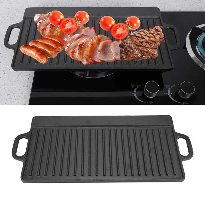 C Cast Iron Gril Non-Stick Cast Iron Grill Griddle Pan Ridged And Flat Double Sided Baking Cooking