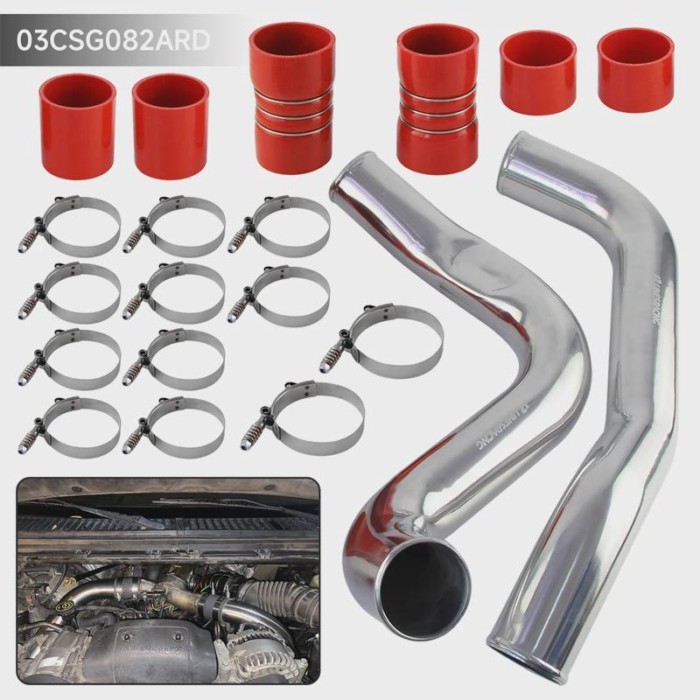 Boot Clamps Kit & Polished 3" Intercooler Pipe For 1999.5-2003 Ford 7.3L F250 F350 Powerstroke V8 T