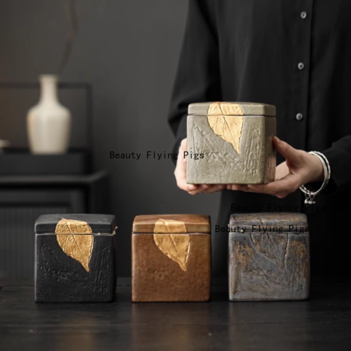 Ceramic Tea Jar Square Sealed Jar Coffee Powder Storage Box Candy and Nut Storage Jar Ceramic Packa