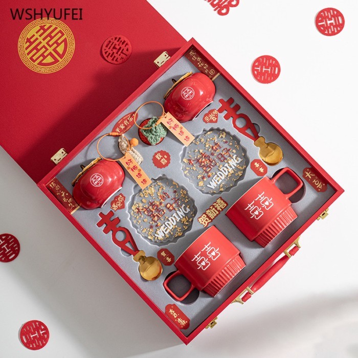 Wedding Cup Household red tea cup Wedding Decoration Kitchen accessories Ceramic jar Wedding Gift T