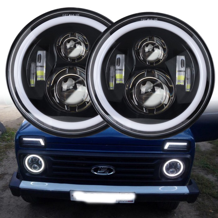 for Nissan Patrol Y60 Hummer H1&H2 Lada 4X4 7inch LED Headlight DRL For Wrangler TJ JK LJ CJ 7inch