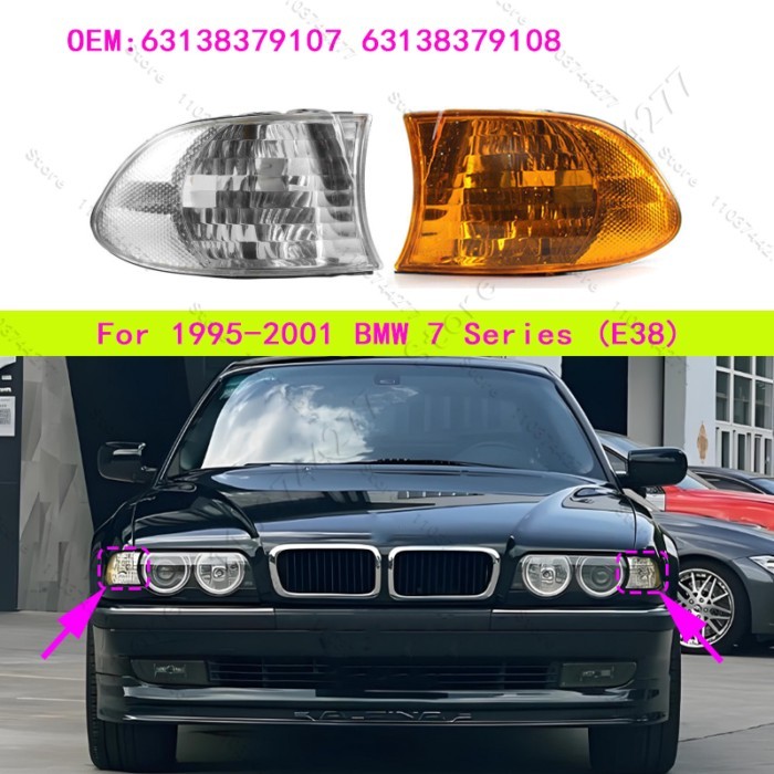 For 1995-2001 E38 BMW 740i 740iL 740iLP 750iL Front Turn Signal Corner Lights Parking Lamps (No Bul