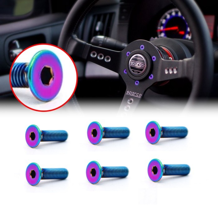 6Pcs Burnt Titanium Steering Wheel Bolts Screw 1pc Wrench Kit for Momo Nardi NRG Works Bell Boss To