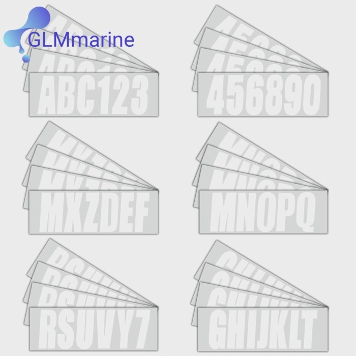 Boat letters and numbers registration Decal four sets of A-Z and 0-9 White