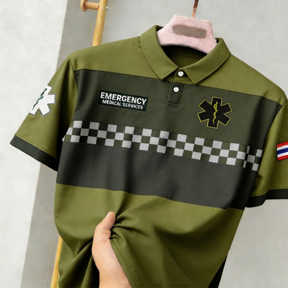 2569 บริการทางการแพทย์ฉุกเฉิน EMS เสื้อโปโลผู้ชาย Pro EMS 1669 เครื่องแบบผ้านุ่มและระบายอากาศเสื้อโป