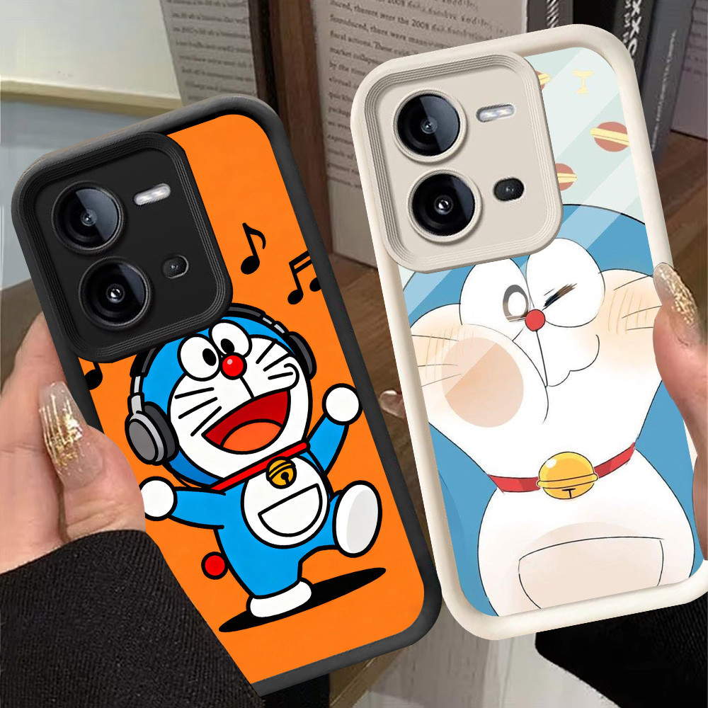 G-58 Doraemon ปลอกน่ารักสําหรับ VIVO Y28 Y28s V25 V25E Y17S สีดําและสีขาว