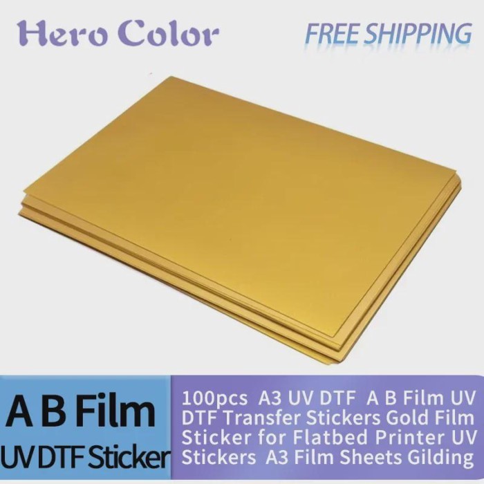 100pcs A3 UV DTF A B Film UV DTF Transfer Stickers Gold Film Sticker for Flatbed Printer UV Sticker