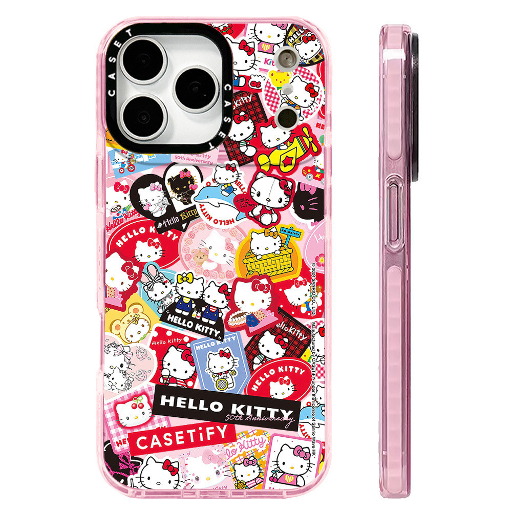 Screenful Hello Kitty Loving Heart สติกเกอร์สําหรับ IPhone 11 12 13 15 14 16 17 Pro Max 12Mini ฝาครอบ X XR XS Max ซิลิโคนนุ่มกันชน SE 2022 6 7 8Plus กันกระแทก