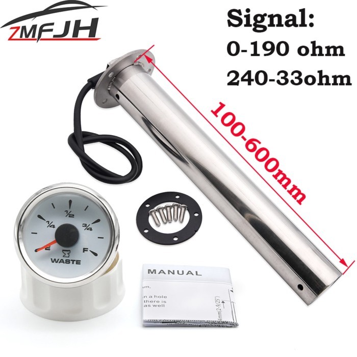 0-190ohm 240-33 ohm Boat Car RV Holding Tank Level Sensor 52MM Waste Gauge 7Color Backlight Waste S