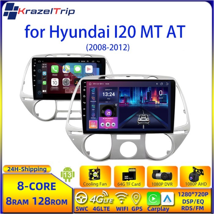 8 Core 4G WIFI Car Radio for Hyundai I20 MT AT 2008 - 2012 Carplay Android Auto GPS Navi 2 Din Auto