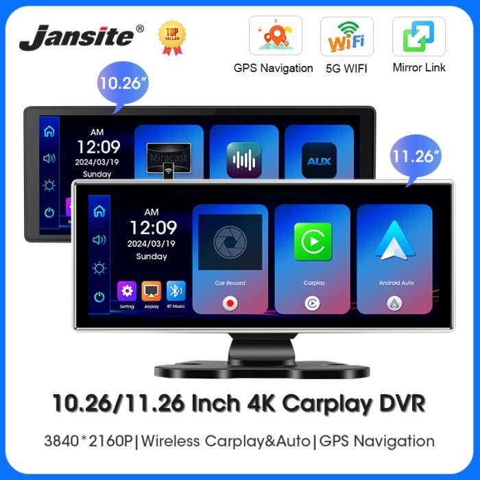 10.26/11.26 Inch 4K Car DVR Wireless CarPlay Android Auto Video Recorder Dash Cam Monitor GPS Navig